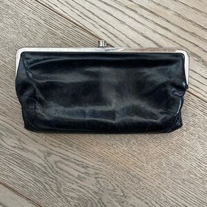 HOBO Lauren Clutch Purse Black Polished Leather
